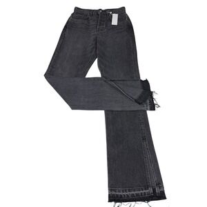EB Denim Unraveled Jeans Sz‎ 25 Black Washed Spilt Raw Hem  Button Fly Straight